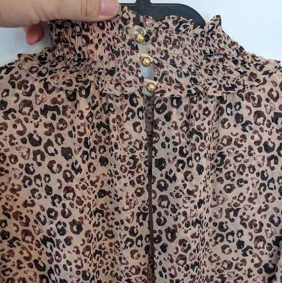 Parker Elliana Smocked Animal Print Leopard Blouson Mini Dress - Picture 5 of 7